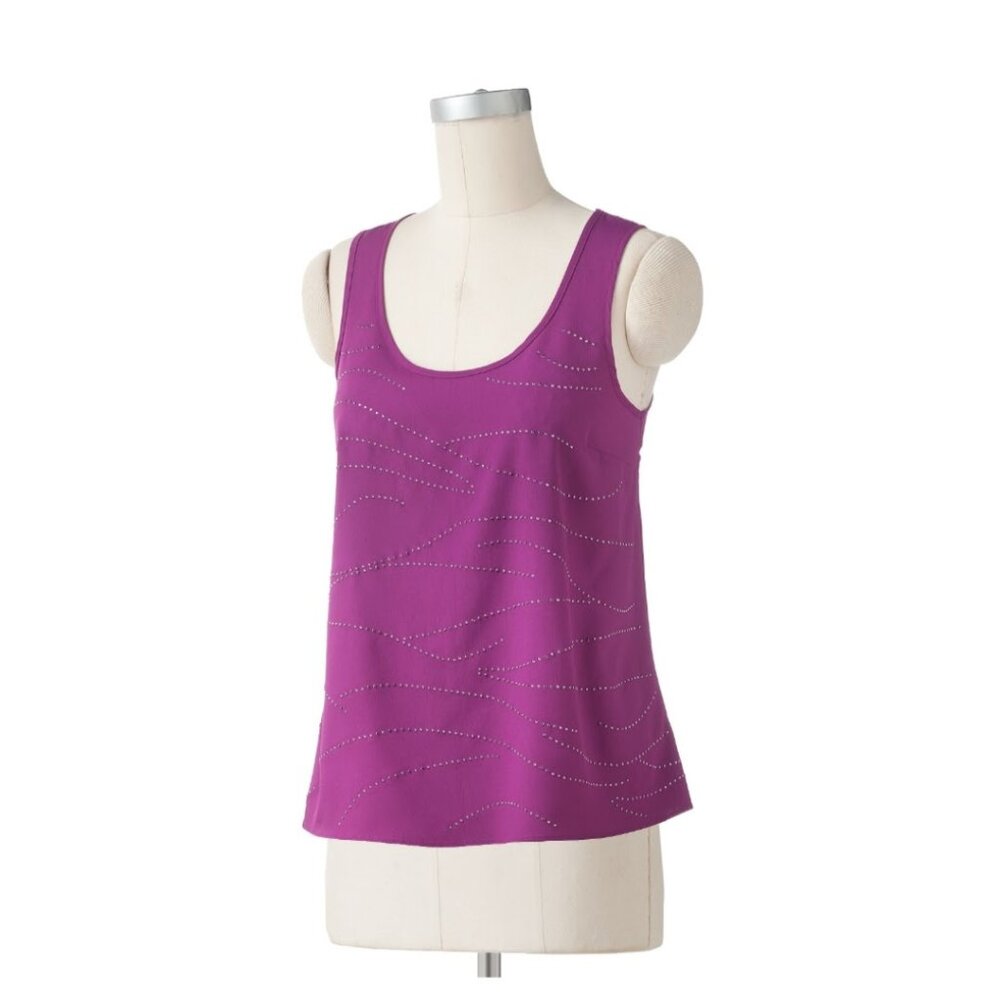 Elle Embellished Drop-Tail Hem Tank L NWT